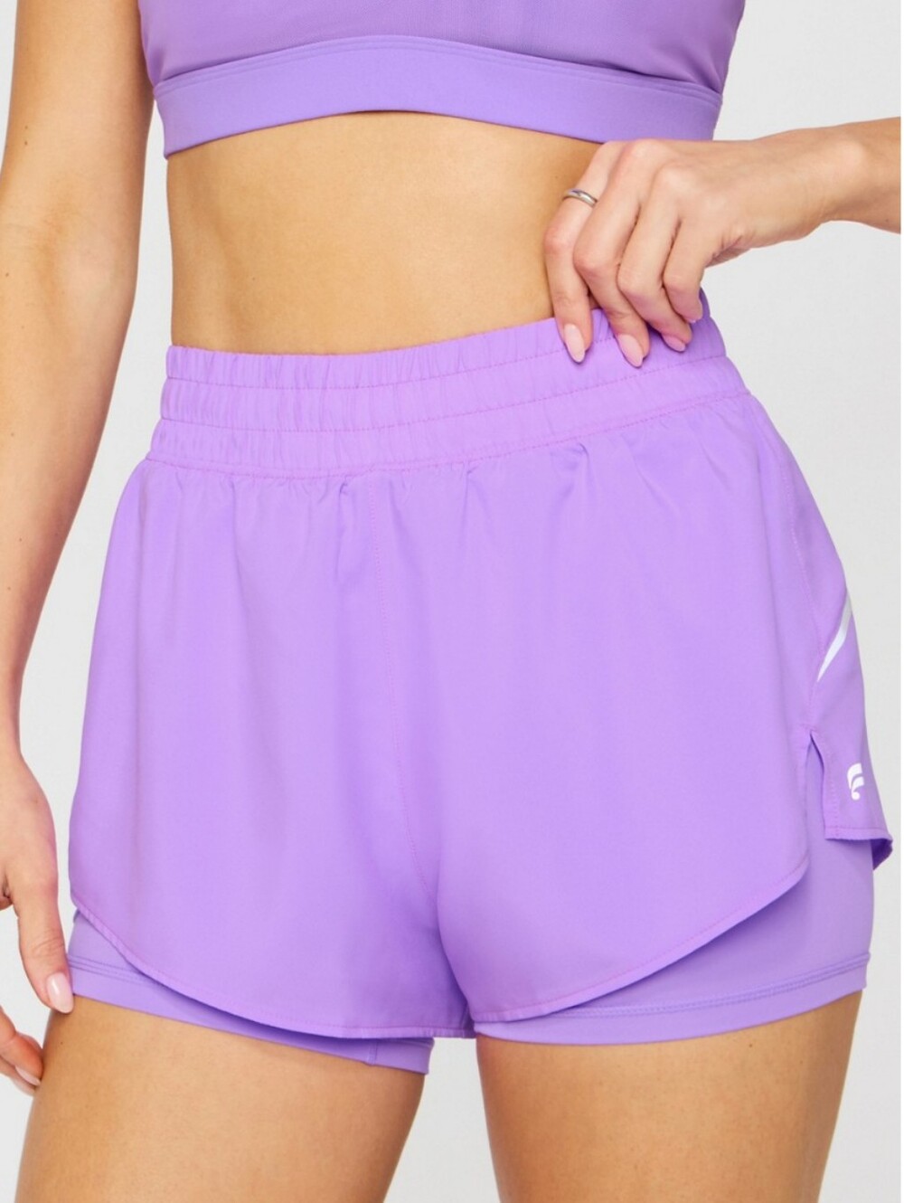Fabletics 2-in-1 Reflective Run Shorts 2" Neon Violet Women's Size Medium